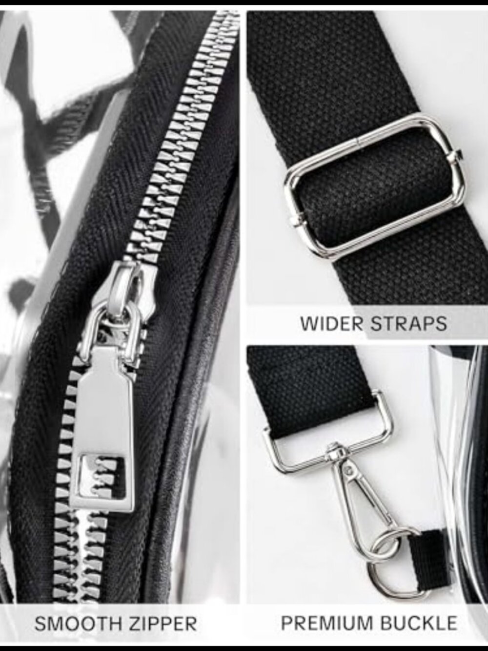 Clear PVC Sling Crossbody Bag Wide Strap Stadium Approved Purse - Picture 5 of 6